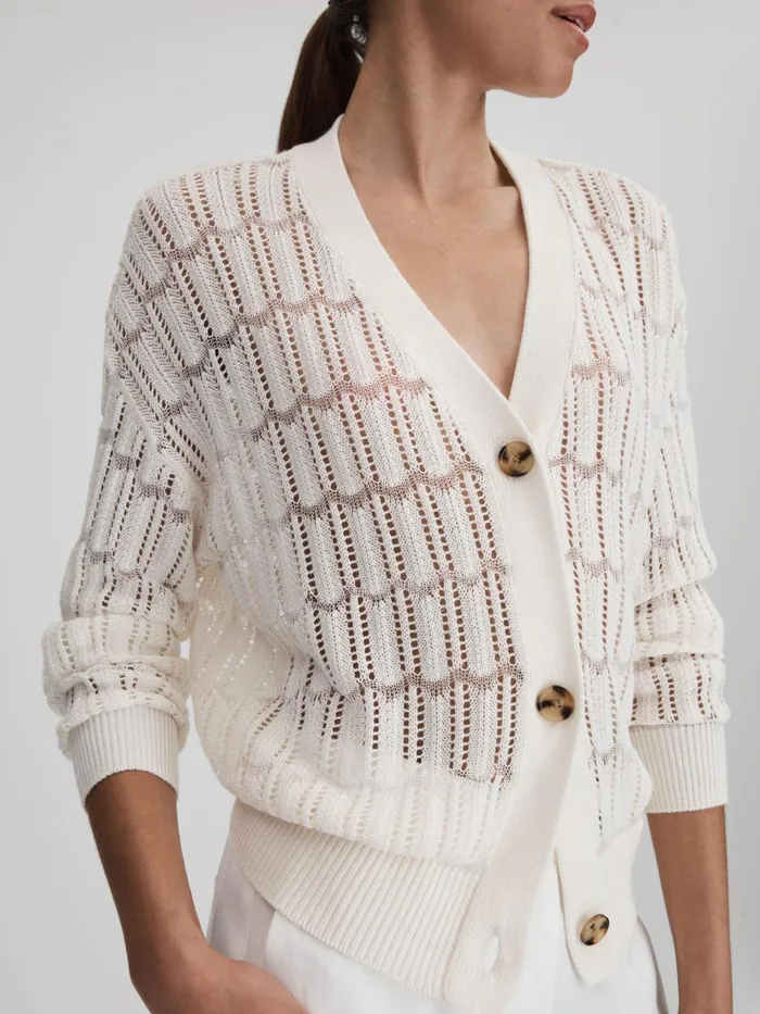 Women Reiss Knitwear Ottie Crochet Cardigan Ivory
