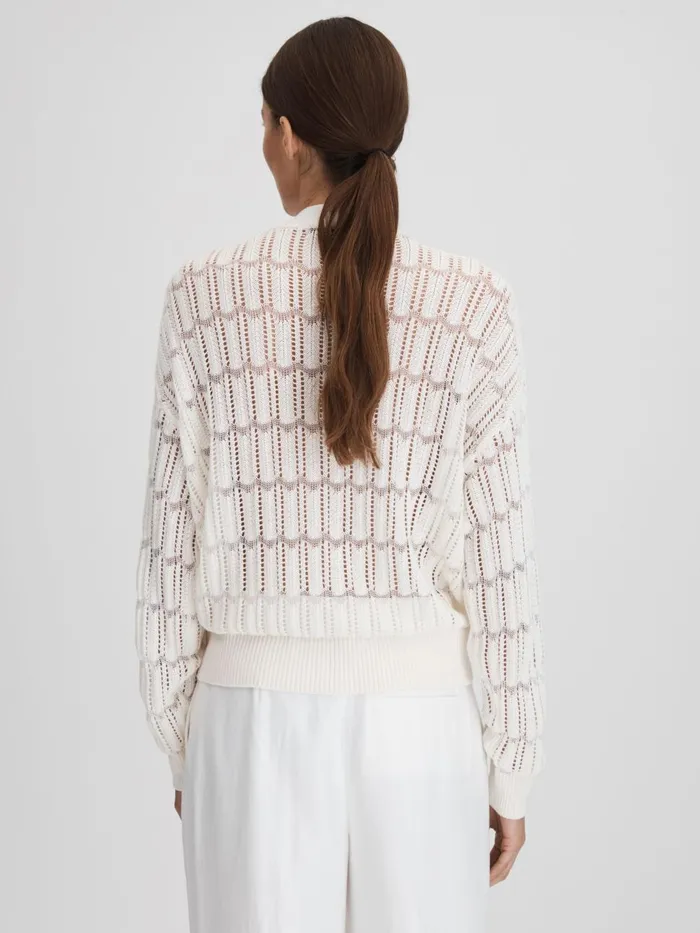 Women Reiss Knitwear Ottie Crochet Cardigan Ivory