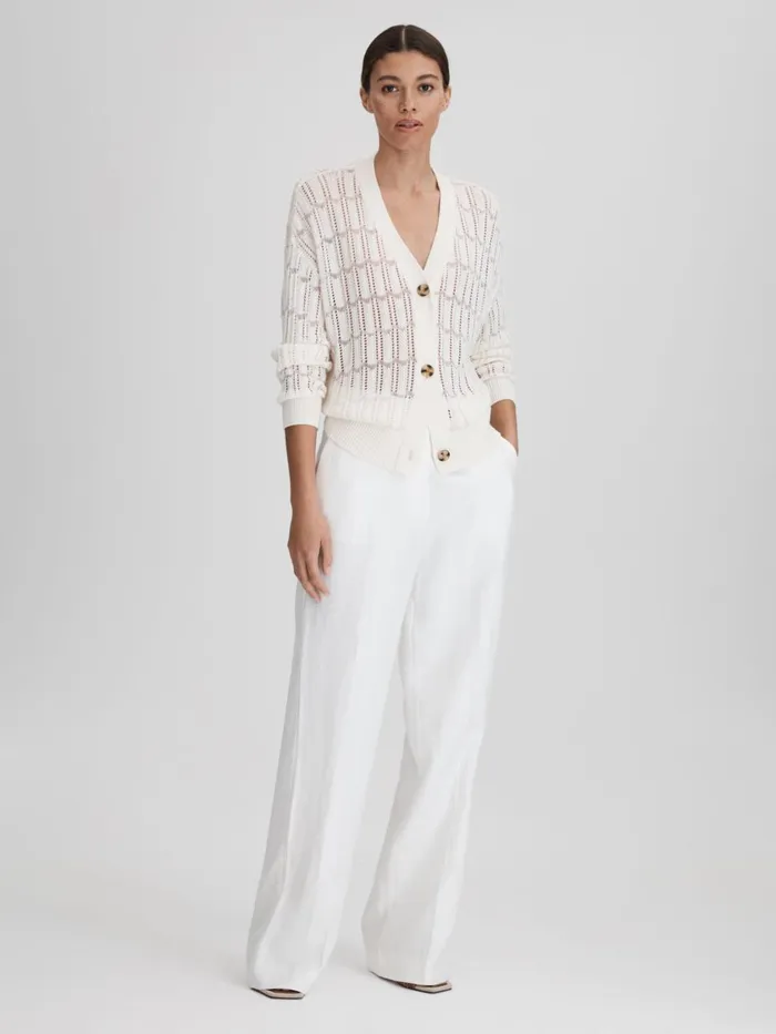 Women Reiss Knitwear Ottie Crochet Cardigan Ivory