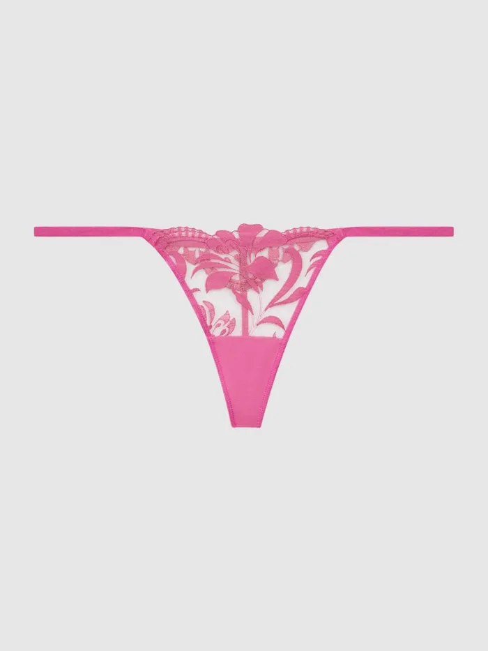 Women Reiss Lingerie Mesh Embroidered Thong Fuchsia Pink