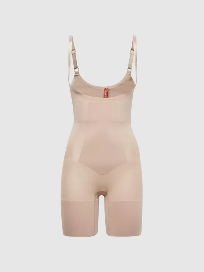 Women Reiss Lingerie Spanx Shapewear OpenBust MidThigh Bodysuit Nude