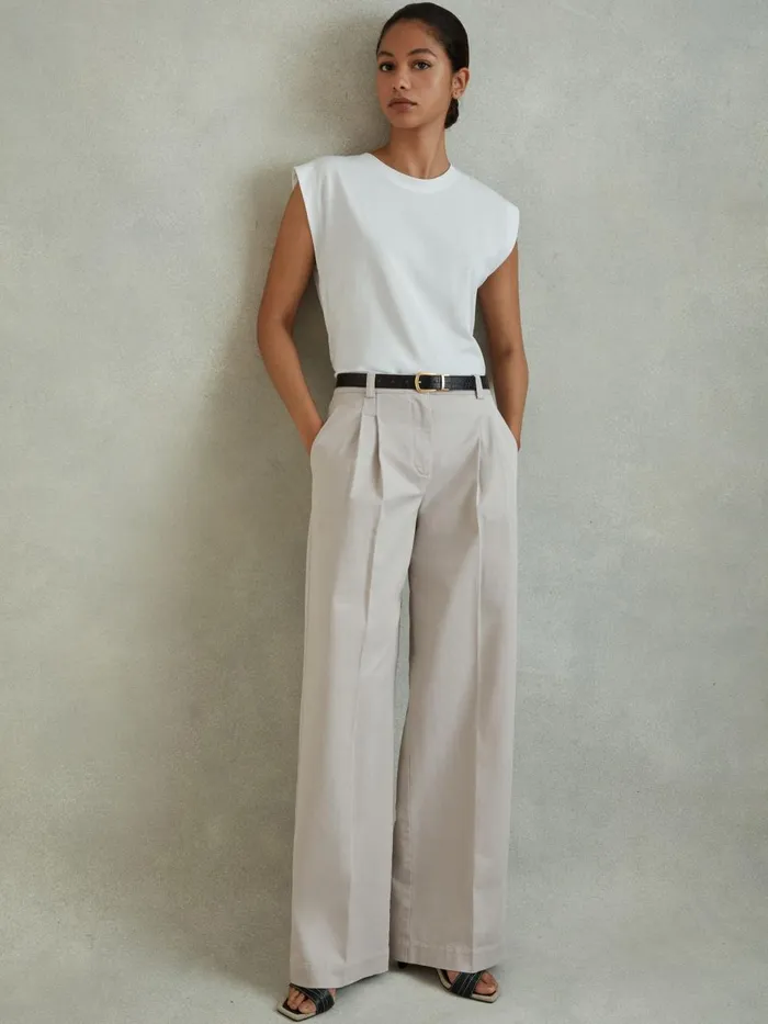 Women Reiss Pants Astrid Cotton Blend Wide Leg Trousers Grey