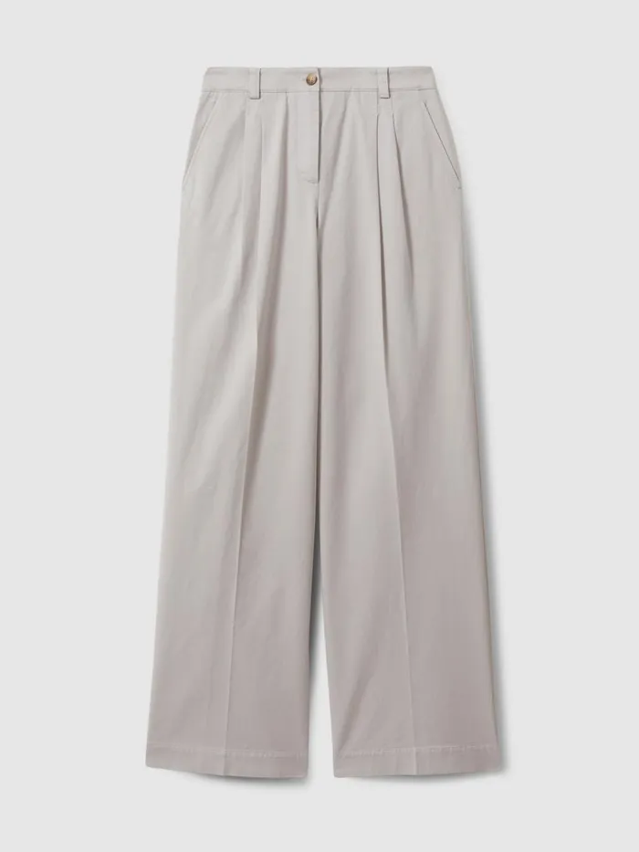 Women Reiss Pants Astrid Cotton Blend Wide Leg Trousers Grey