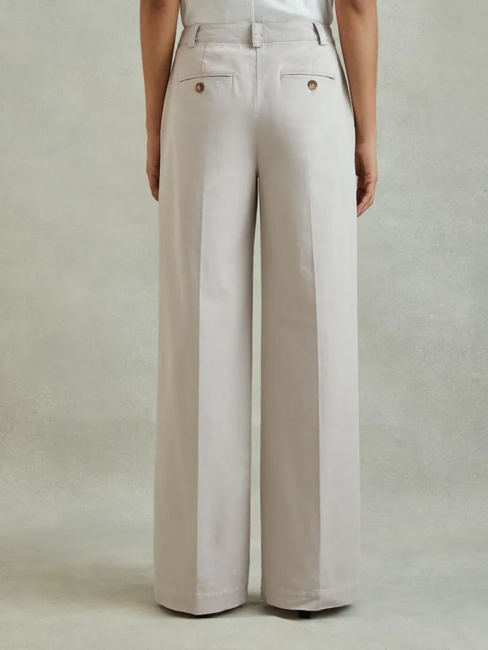 Women Reiss Pants Astrid Cotton Blend Wide Leg Trousers Grey