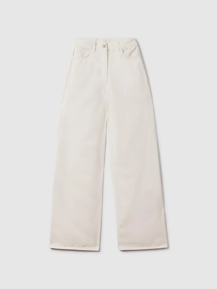 Women Reiss Pants Colorado Garment Dyed Wide Leg Trousers Cream