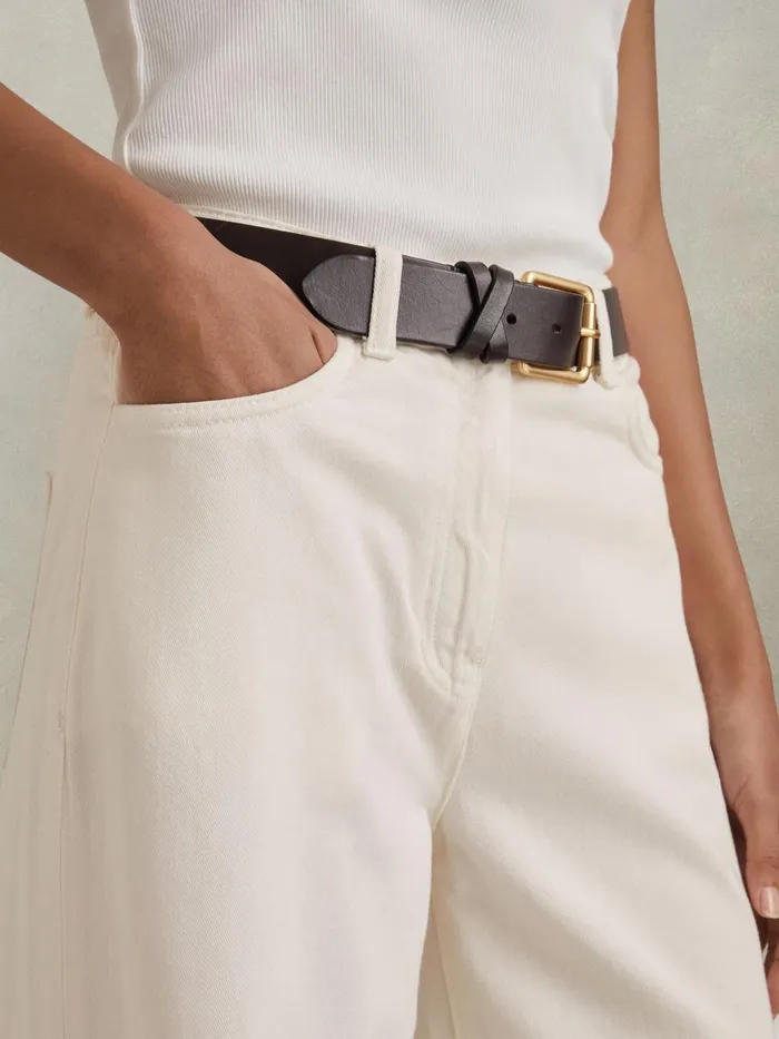 Women Reiss Pants Colorado Garment Dyed Wide Leg Trousers Cream