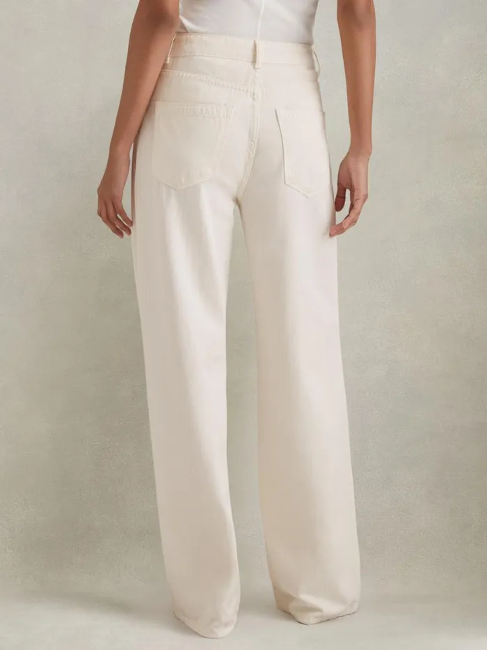 Women Reiss Pants Colorado Garment Dyed Wide Leg Trousers Cream