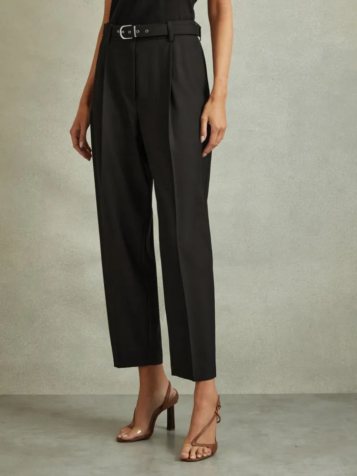 Women Reiss Pants Freja Tapered Belted Trousers Black