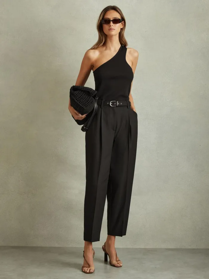 Women Reiss Pants Freja Tapered Belted Trousers Black