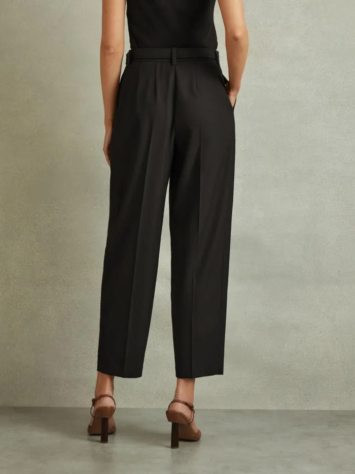 Women Reiss Pants Freja Tapered Belted Trousers Black