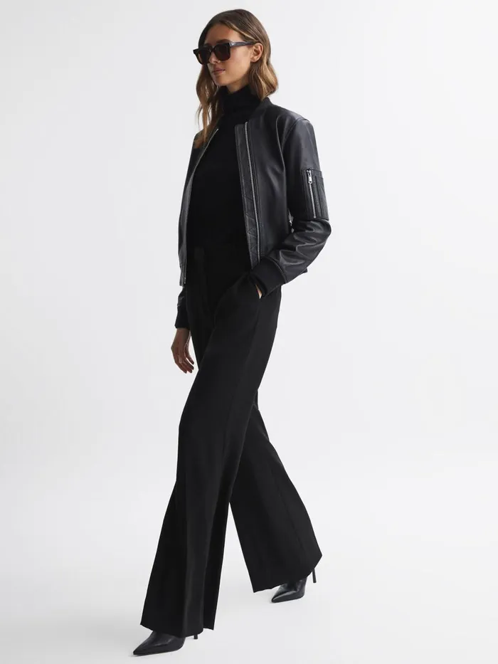 Women Reiss Pants Margeaux Wide Leg Suit Trousers Black