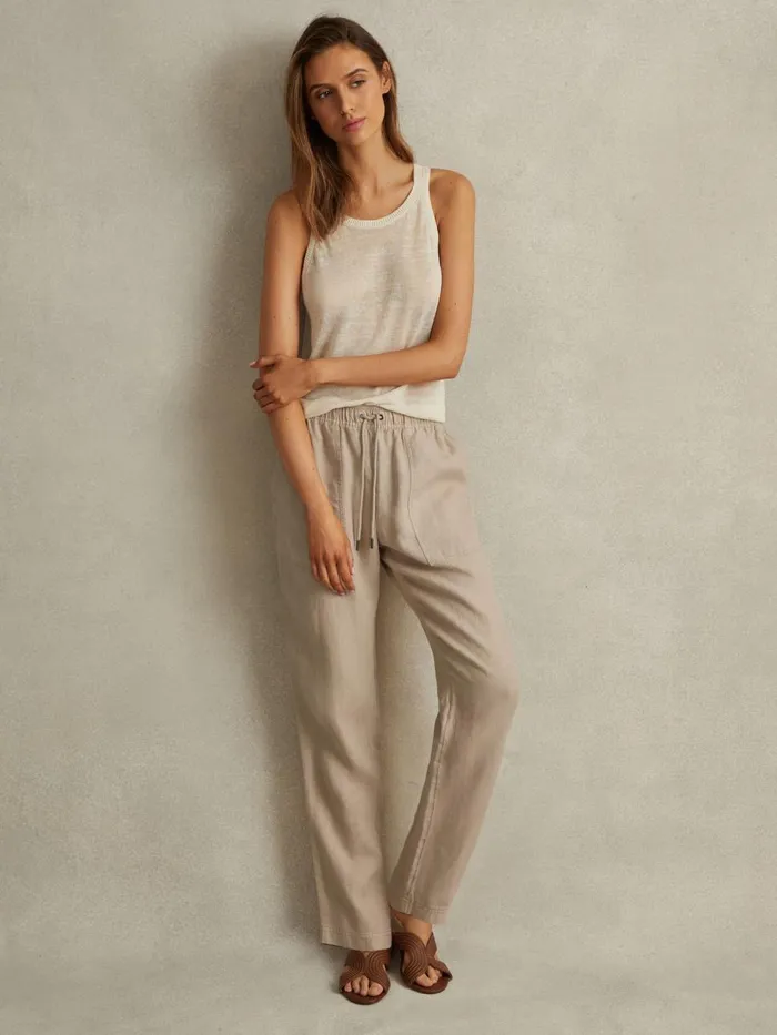 Women Reiss Pants Romie Drawstring Linen Trousers Sand