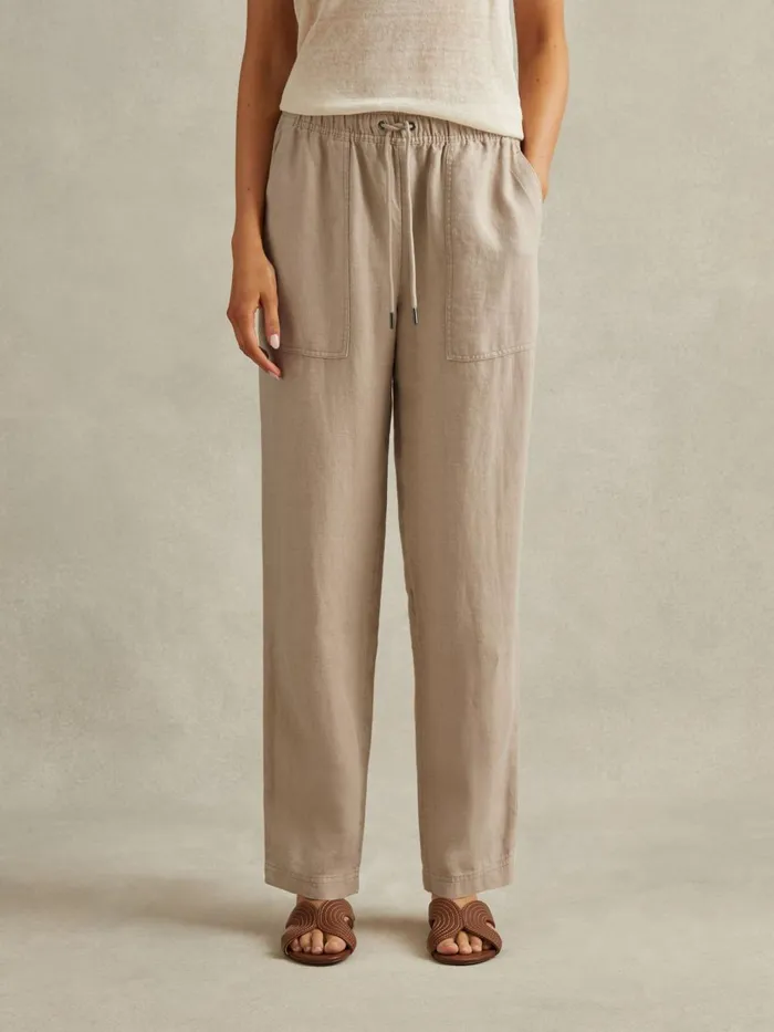 Women Reiss Pants Romie Drawstring Linen Trousers Sand