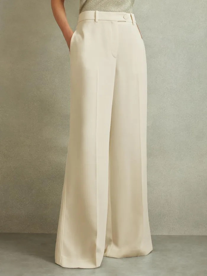 Women Reiss Pants Solene Wide Leg Split Hem Trousers Cream