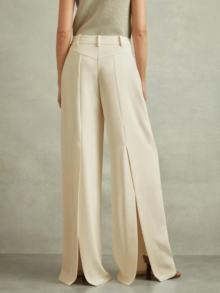 Women Reiss Pants Solene Wide Leg Split Hem Trousers Cream