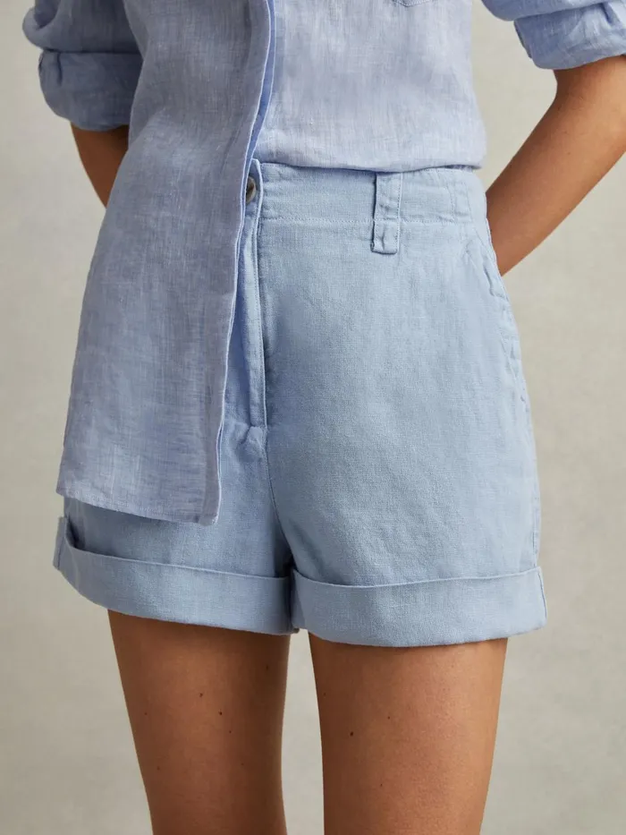 Women Reiss Shorts Demi Linen Garment Dyed Shorts Dusty Blue