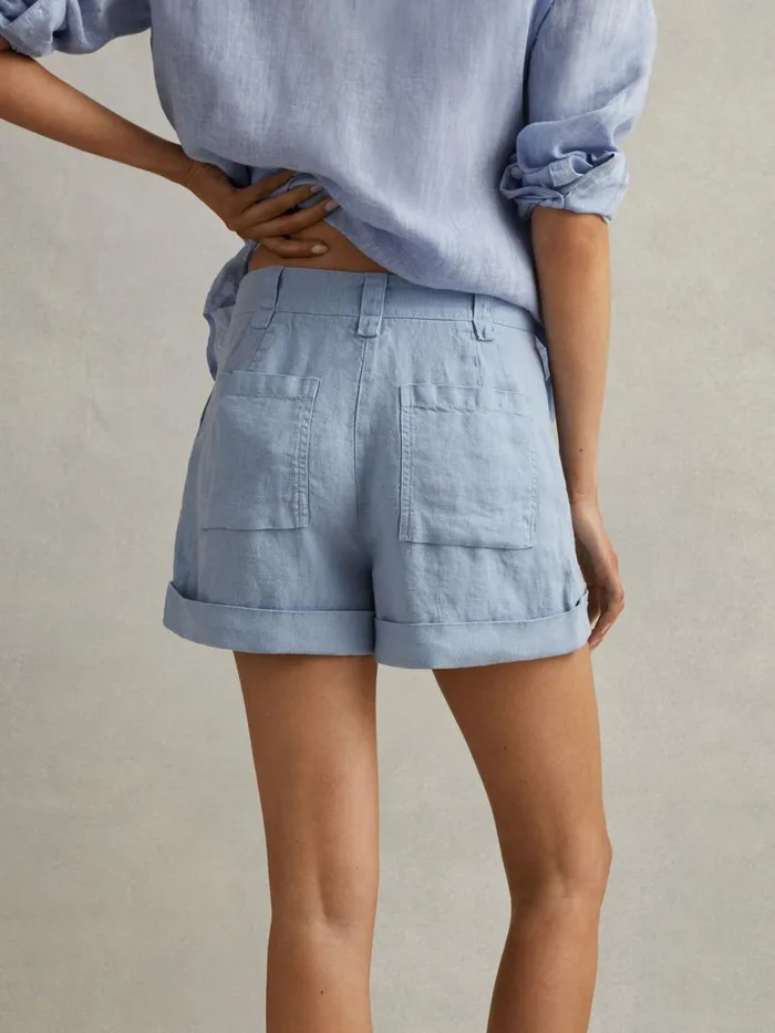 Women Reiss Shorts Demi Linen Garment Dyed Shorts Dusty Blue