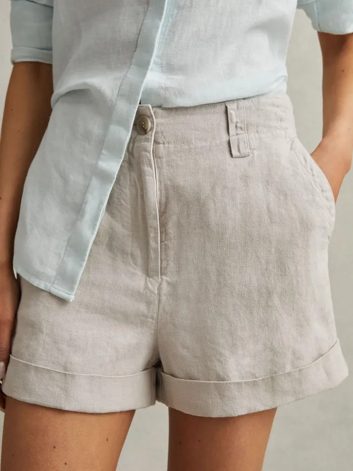 Women Reiss Shorts Demi Linen Garment Dyed Shorts Oatmeal