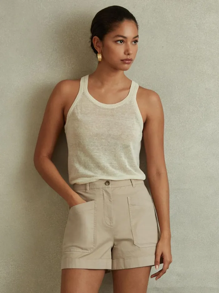Women Reiss Shorts Nova Cotton Blend Shorts With TurnedUp Hems Neutral