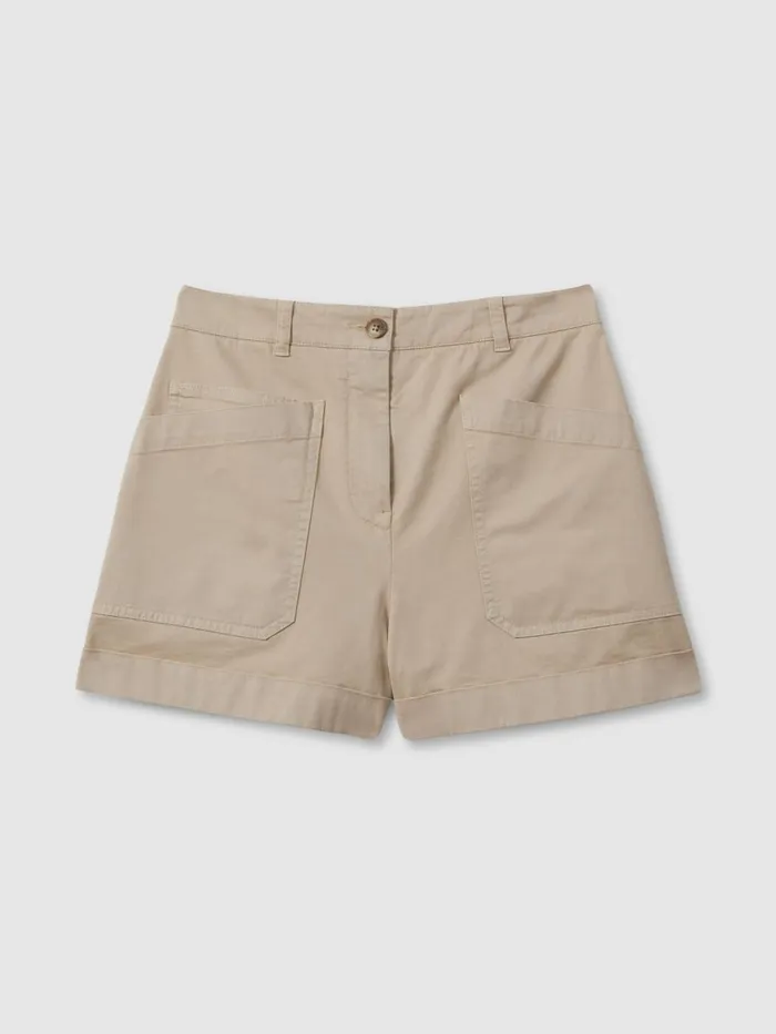 Women Reiss Shorts Nova Cotton Blend Shorts With TurnedUp Hems Neutral