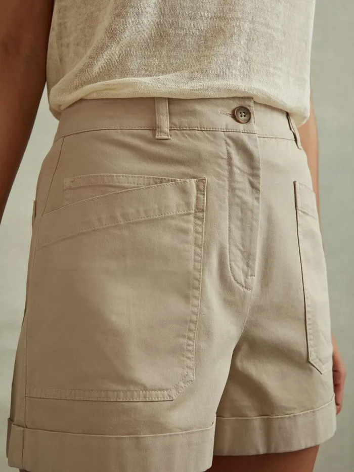 Women Reiss Shorts Nova Cotton Blend Shorts With TurnedUp Hems Neutral