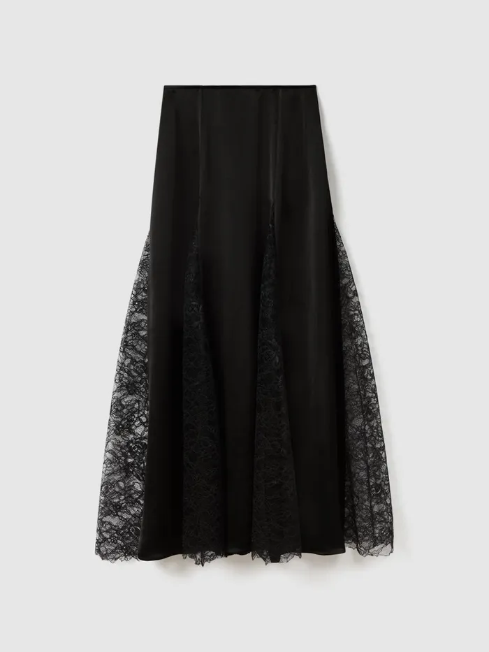 Women Reiss Skirts Quan Satin Lace Maxi Skirt Black