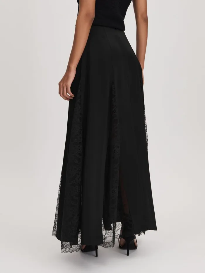Women Reiss Skirts Quan Satin Lace Maxi Skirt Black