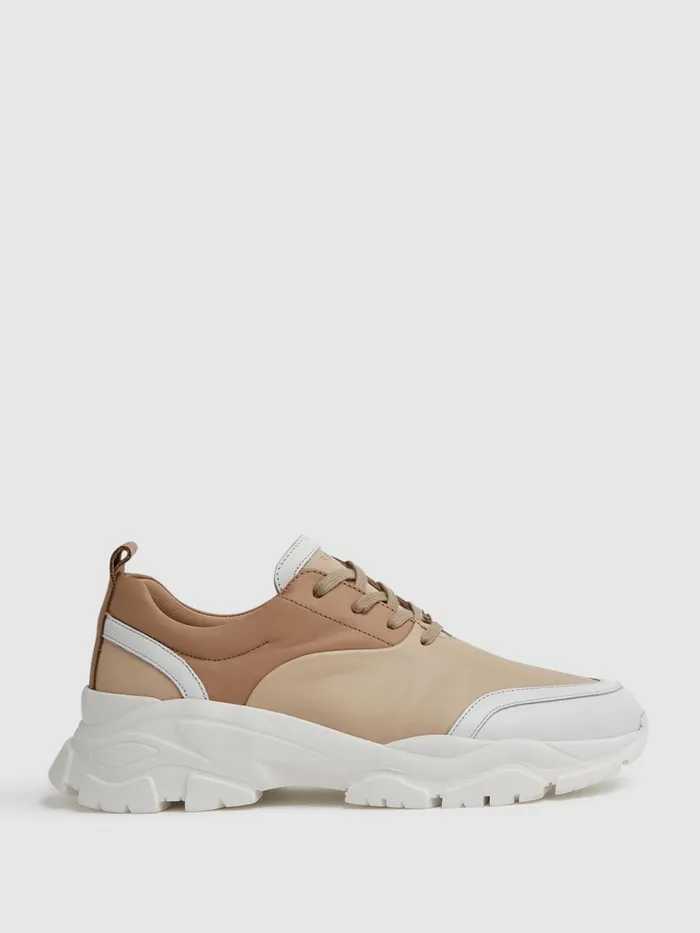 Women Reiss Sneakers Arden Chunky Leather Trainers Neutral