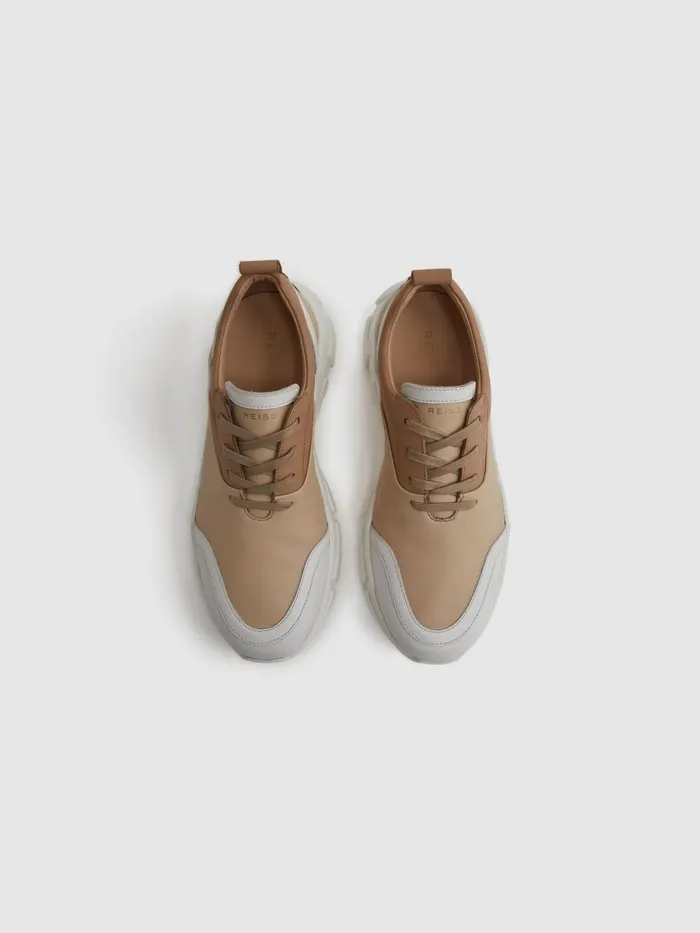 Women Reiss Sneakers Arden Chunky Leather Trainers Neutral