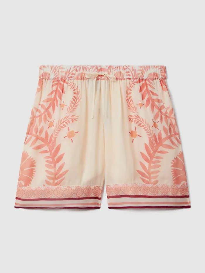 Women Reiss Swimwear Chloe Printed Drawstring Shorts Creamcoral