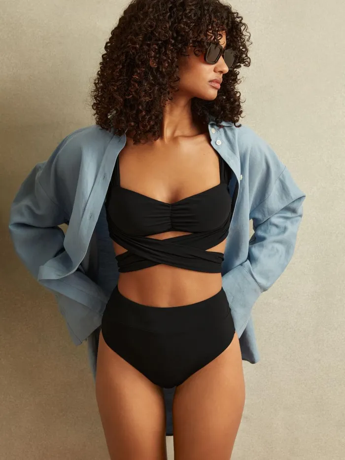 Women Reiss Swimwear Cristina High Rise Bikini Bottoms Black