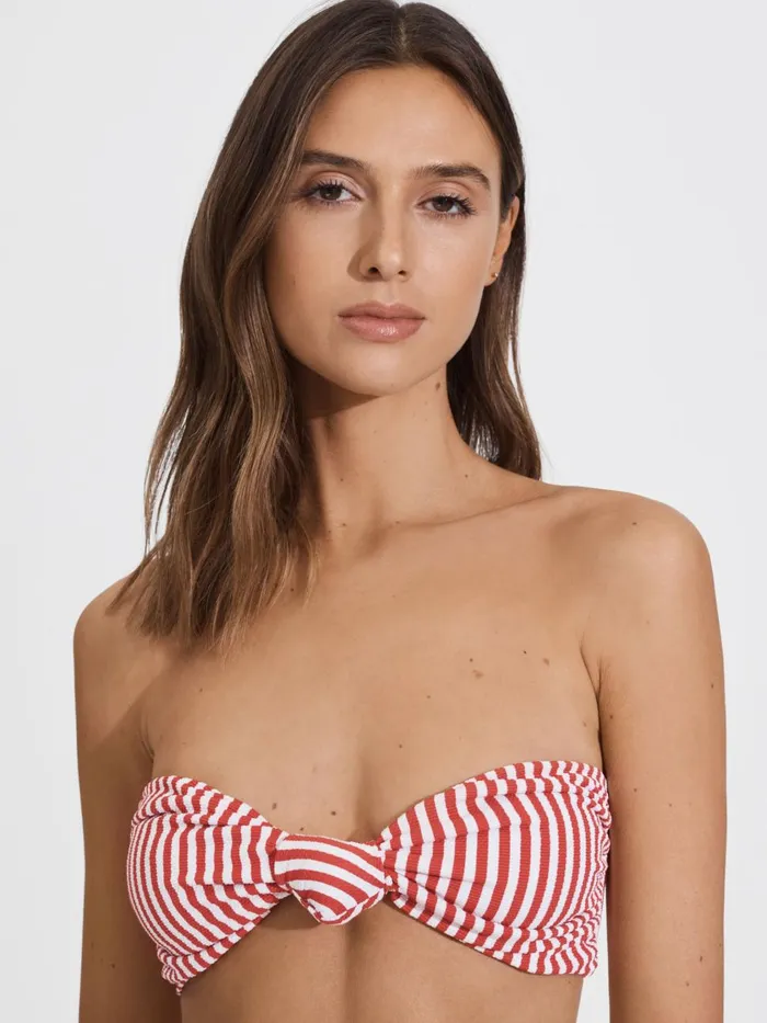 Women Reiss Swimwear Hunter FELLA Bandeau Knot Bikini Top Red Stripe