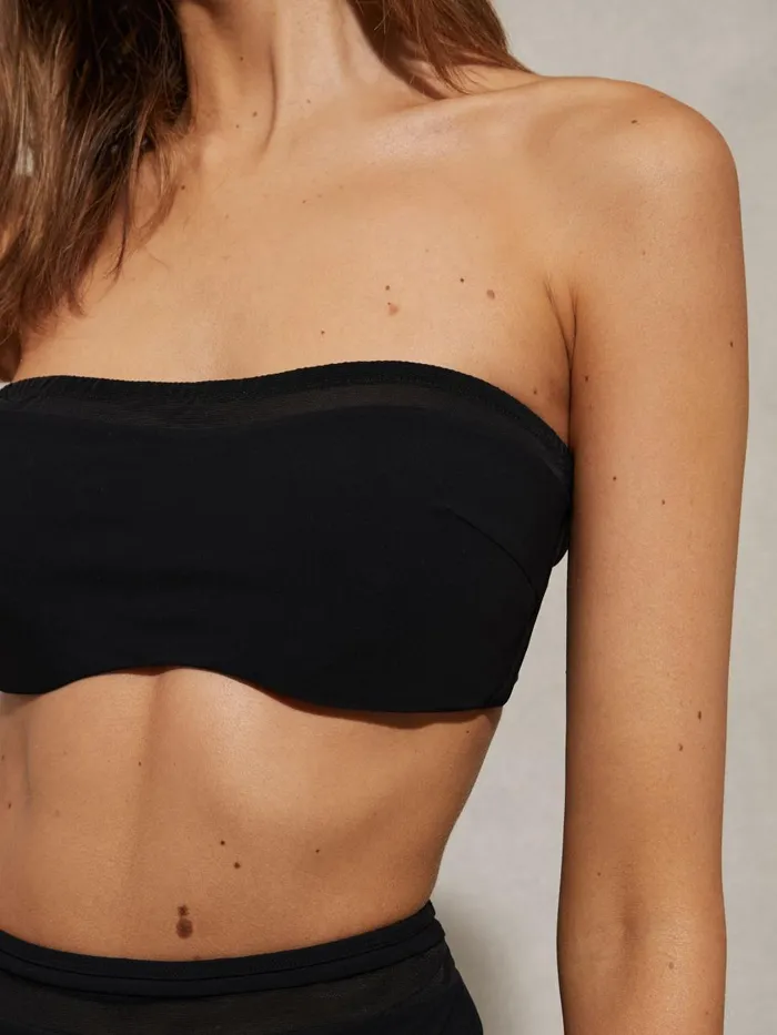 Women Reiss Swimwear Jemma Strapless Underwire Mesh Bikini Top Black
