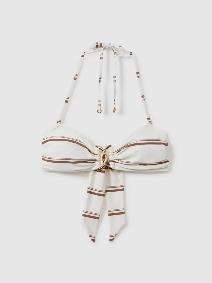 Women Reiss Swimwear Johanna Striped Removable Strap Bikini Top Creambrown