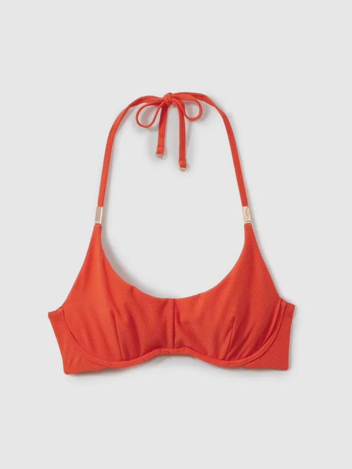 Women Reiss Swimwear Lucy Textured Underwired Bikini Top Orange