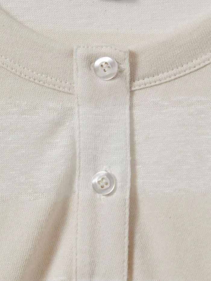 Women Reiss TShirts Olivia LinenCotton Striped Henley Top Neutralivory