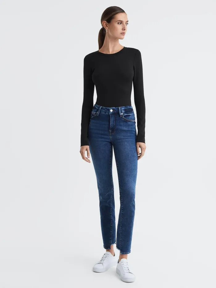 Women Reiss Tops American Crew Neck Thong Bodysuit Black