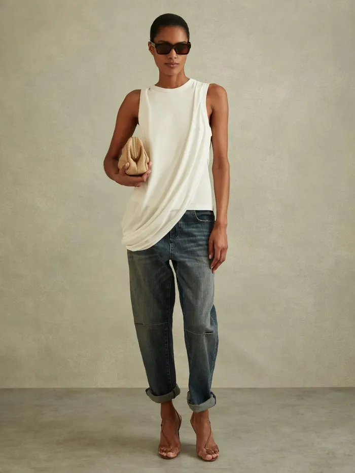 Women Reiss Tops Elva Draped Layered Top Ivory