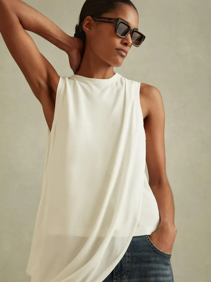 Women Reiss Tops Elva Draped Layered Top Ivory