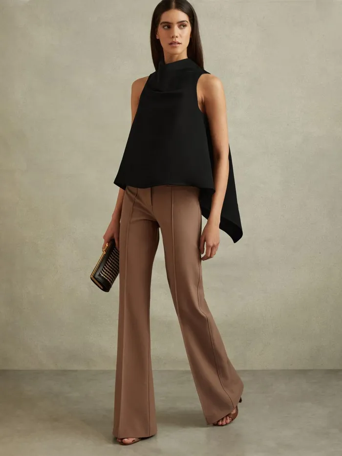 Women Reiss Tops Simone Split Back Cowl Neck Top Black