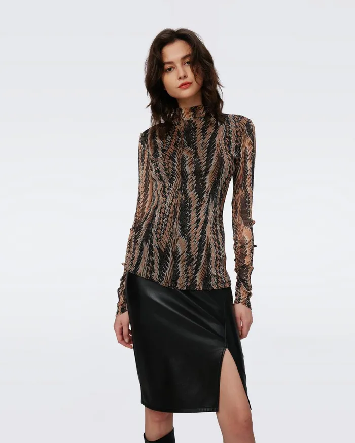 Women Remy Metallic Mesh Top Feather Boa DVF Tops