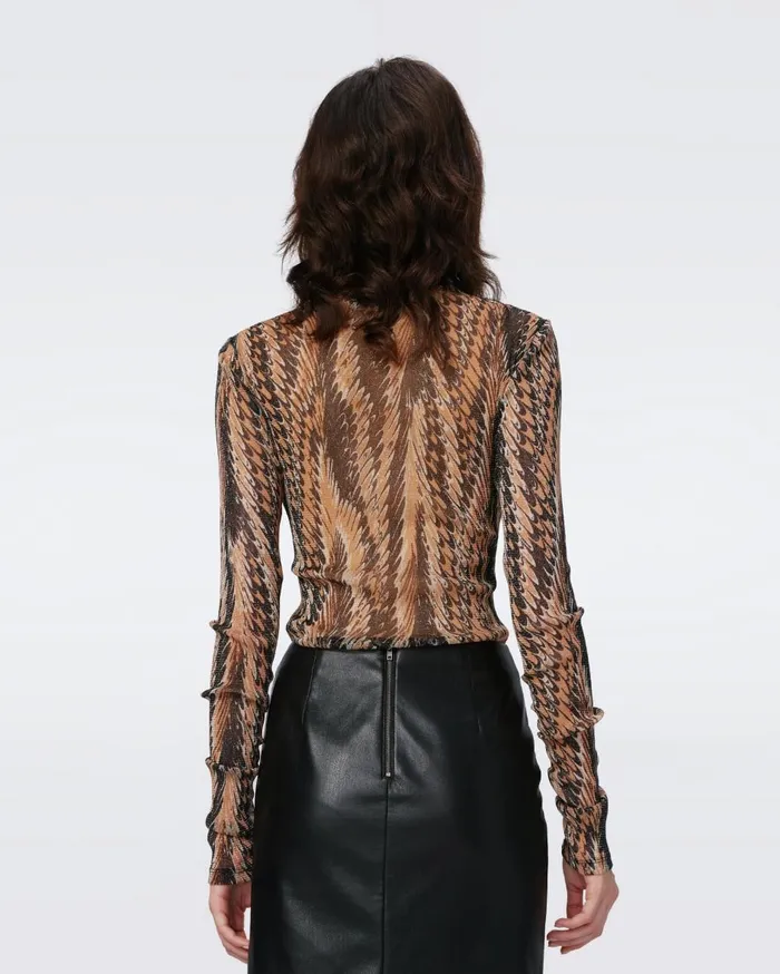 Women Remy Metallic Mesh Top Feather Boa DVF Tops