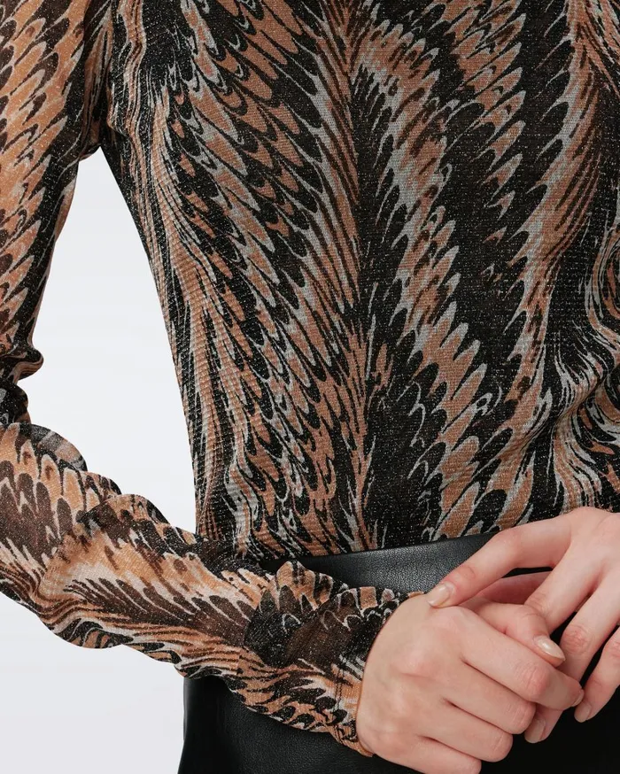 Women Remy Metallic Mesh Top Feather Boa DVF Tops