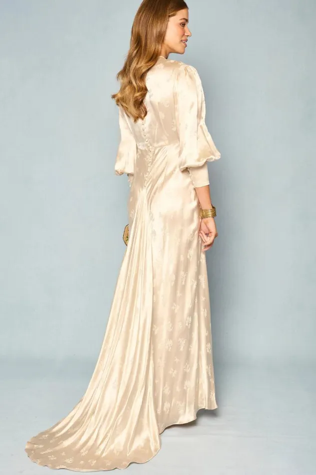 Women RIXO All Bridal Clementine Silk Gown Rose Bud Silk Jacquard