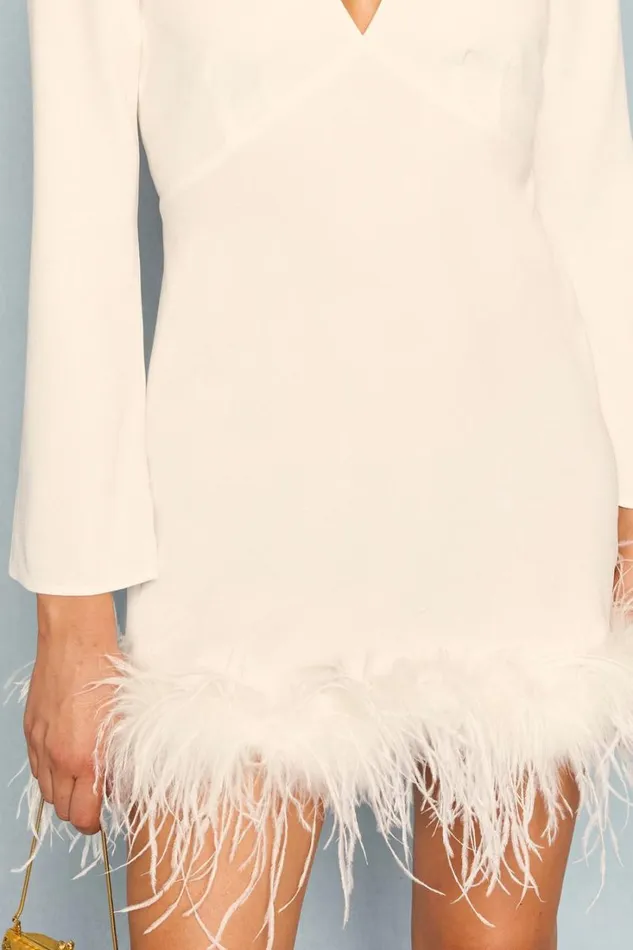 Women RIXO All Bridal Toni Feathered Mini Dress Ivory Feathers
