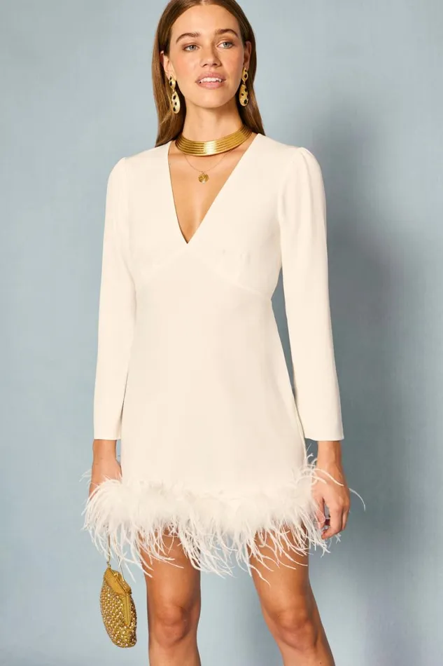 Women RIXO All Bridal Toni Feathered Mini Dress Ivory Feathers