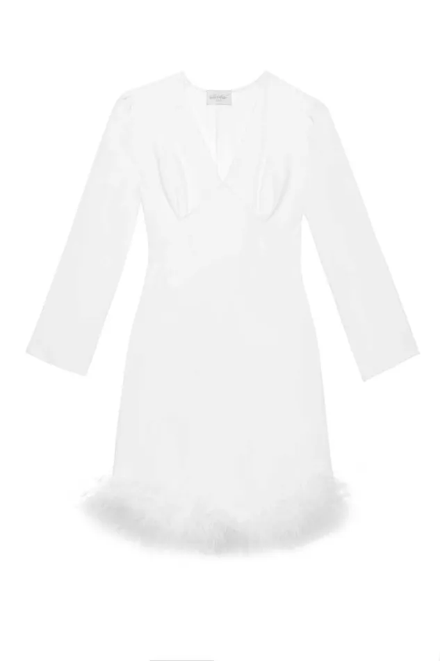 Women RIXO All Bridal Toni Feathered Mini Dress Ivory Feathers