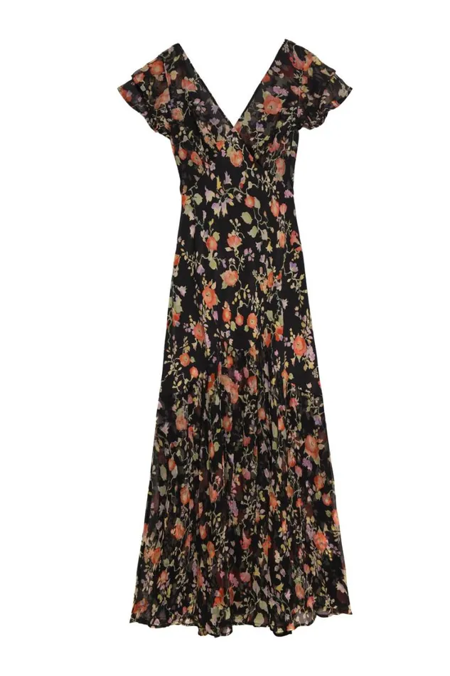 Women RIXO All Clothing Cinzia Silk Maxi Dress Waterblossom Noir