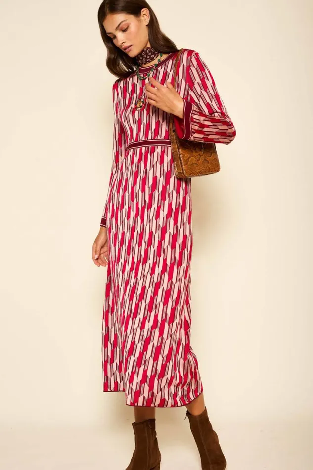 Women RIXO All Clothing Lille Knitted Dress Chevron Knit Berry