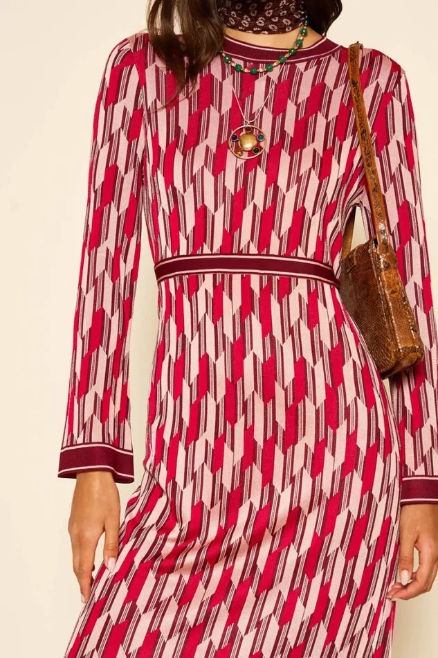 Women RIXO All Clothing Lille Knitted Dress Chevron Knit Berry